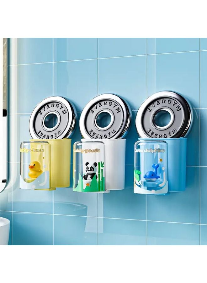White Panda Wall Mounted Toothbrush Holder No Drilling Bathroom Organizer - Image 2